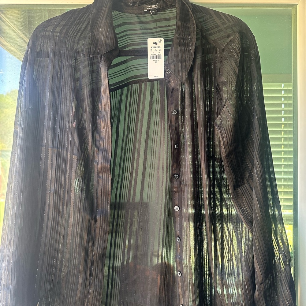Sheer Black Striped Women’s Button Down